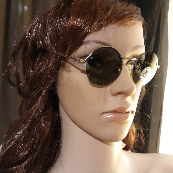 Round Metal Frame Sunglasses w/Black Plastic Brim - Picture 4 of 4
